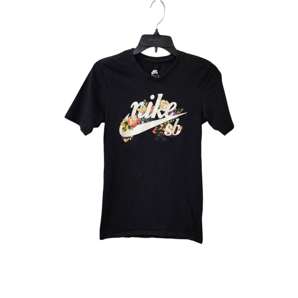 Nike SB Skateboarding Floral Logo Graphic Top Shirt Black Women's XS